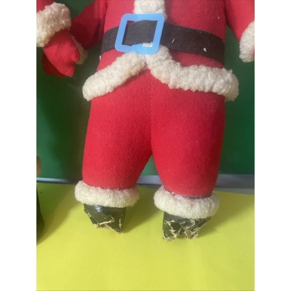 Two VTG rubber face Santa Claus Dolls Christmas collectibles MCM Japan 50's